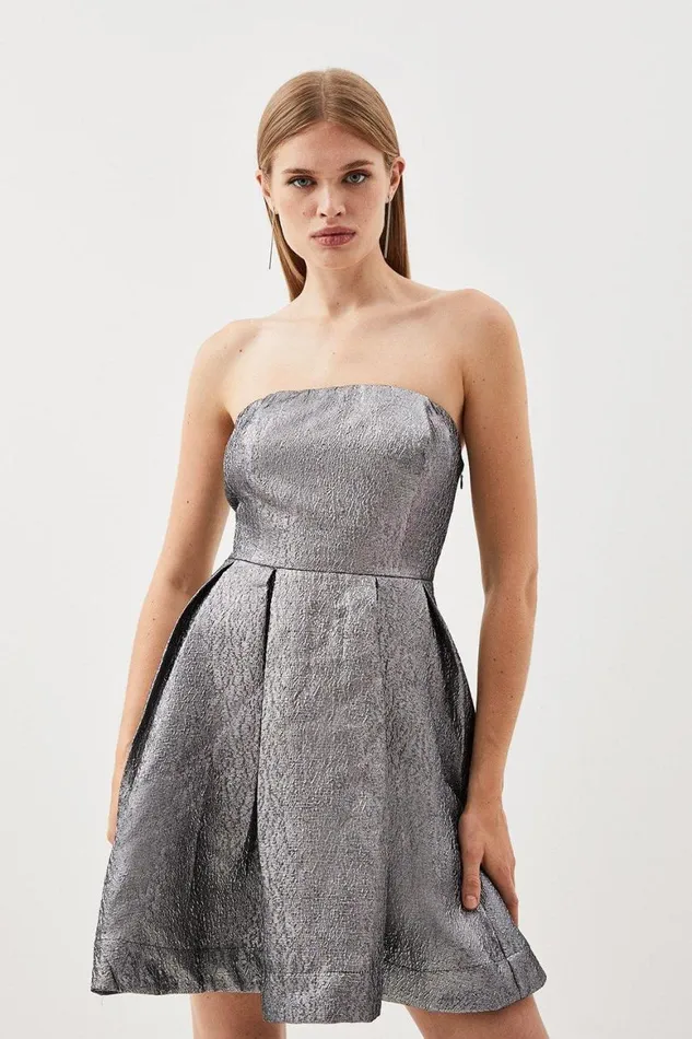 Dresses Women Karen Millen Silver Metallic Jacquard Twill Strappy Woven Mini Dress Silver Dresses Women Karen Millen Silver Metallic Jacquard Twill Strappy Woven Mini Dress Silver
