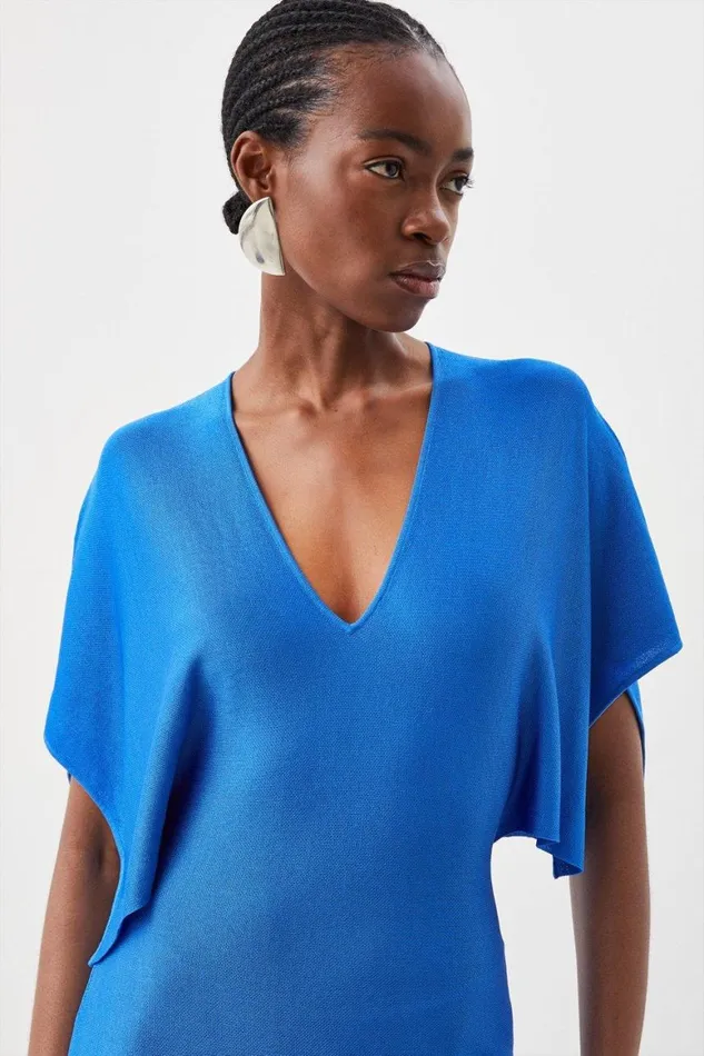 Dresses Women Karen Millen Slinky Viscose Knit Kimono Sleeve Midaxi Dress Cobalt