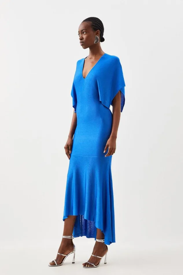 Dresses Women Karen Millen Slinky Viscose Knit Kimono Sleeve Midaxi Dress Cobalt