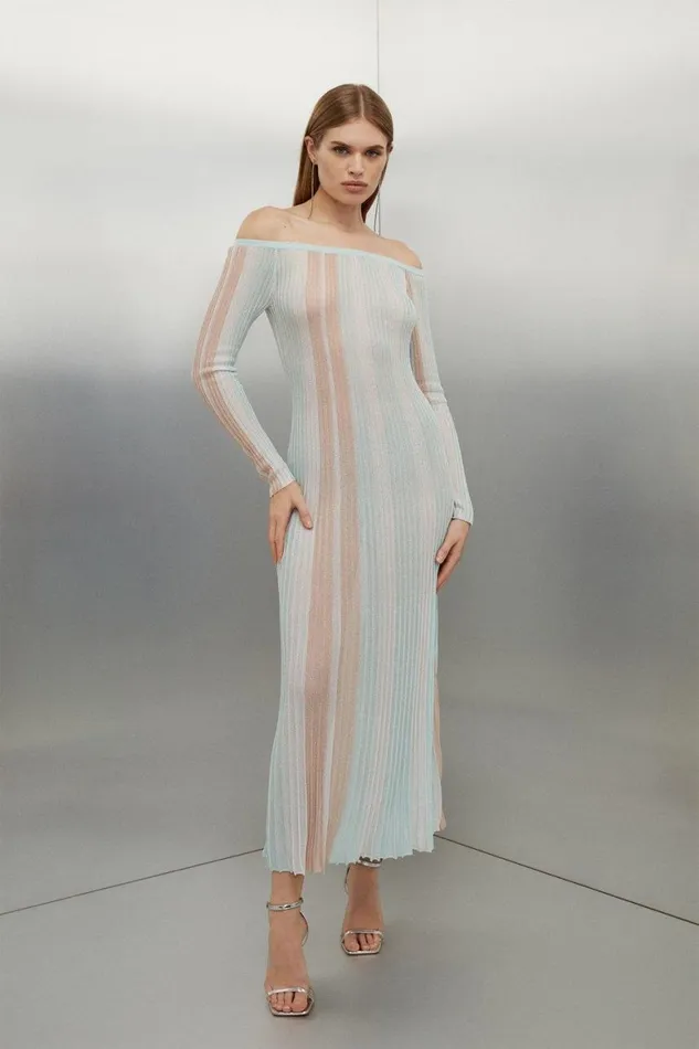 Dresses Women Karen Millen Slinky Viscose Slash Neck Striped Knit Midaxi Dress Multi Dresses Women Karen Millen Slinky Viscose Slash Neck Striped Knit Midaxi Dress Multi