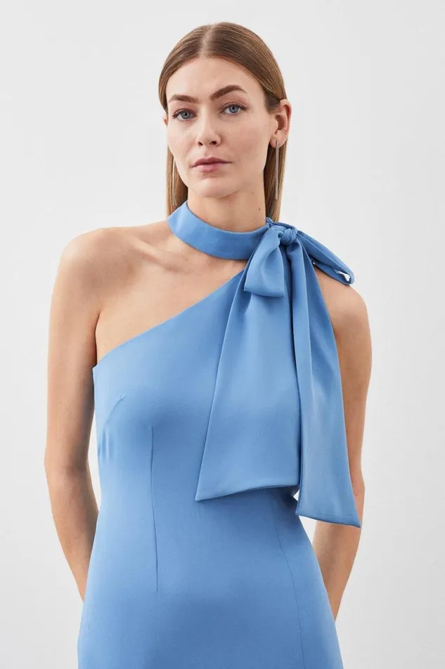 Dresses Women Karen Millen Soft Tailored Tie Neck Midi Dress Mid Blue