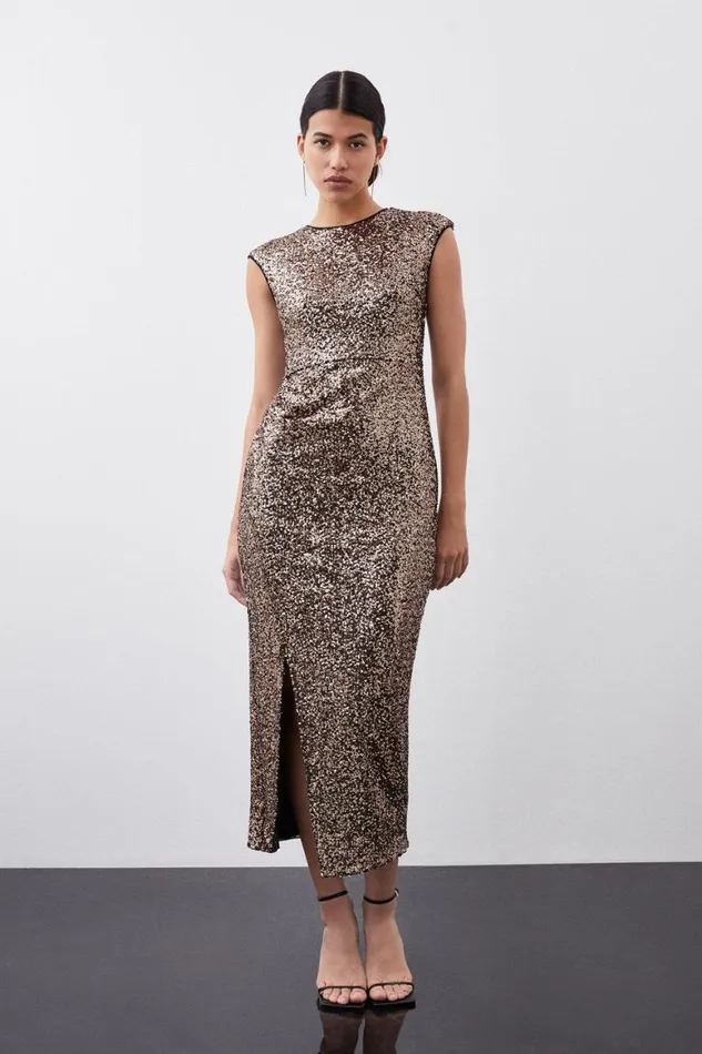 Dresses Women Karen Millen Stretch Sequin Midaxi Dress Gold