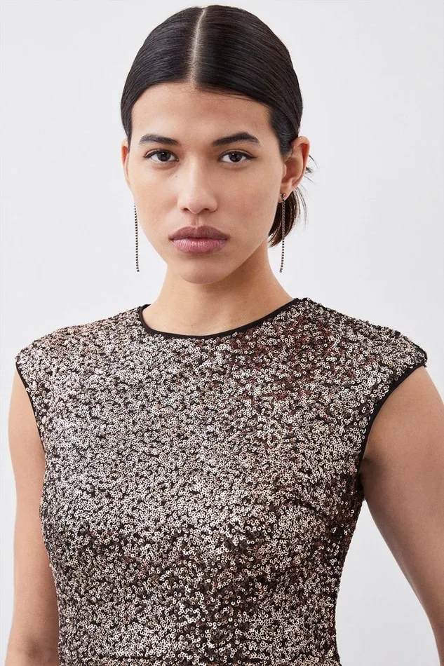 Dresses Women Karen Millen Stretch Sequin Midaxi Dress Gold