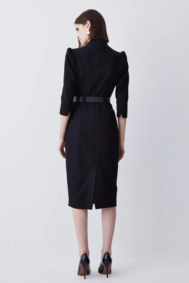 Dresses Women Karen Millen Structured Crepe Belted Forever Midi Dress Black