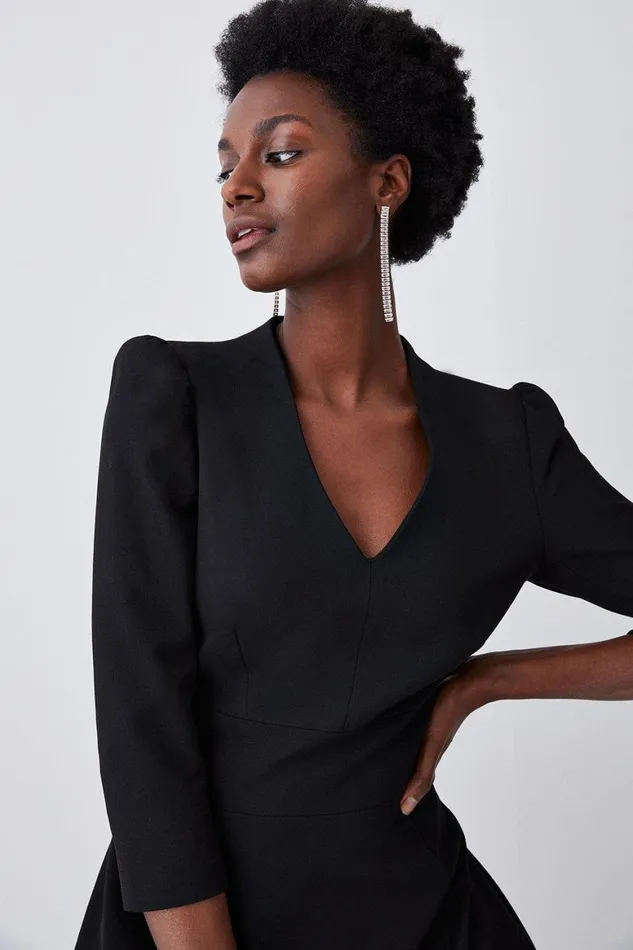 Dresses Women Karen Millen Structured Crepe Tailored Full Skirted Midi Dress Black