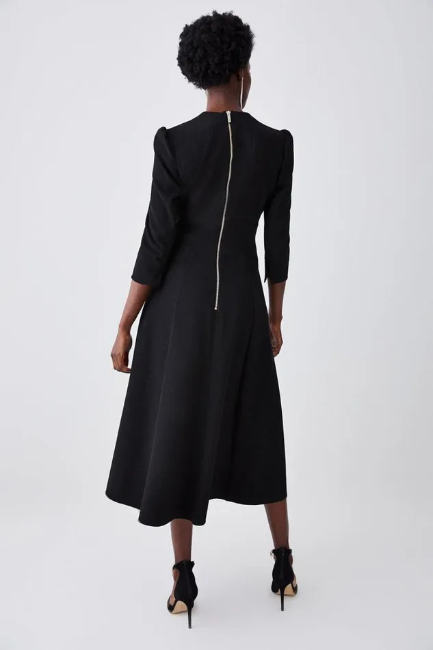 Dresses Women Karen Millen Structured Crepe Tailored Full Skirted Midi Dress Black