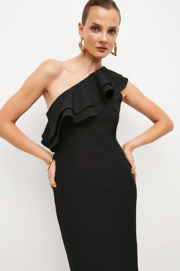 Dresses Women Karen Millen Structured Crepe Tailored One Shoulder Midi Dress Black