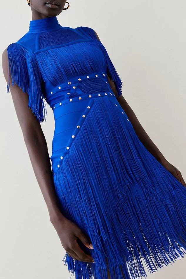 Dresses Women Karen Millen Studded Fringe Mesh Insert Bandage Mini Dress Cobalt Dresses Women Karen Millen Studded Fringe Mesh Insert Bandage Mini Dress Cobalt