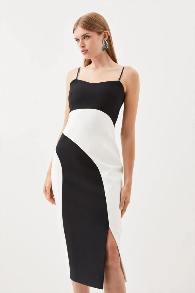 Dresses Women Karen Millen Tailored Compact Stretch Strappy Midi Pencil Dress Mono Dresses Women Karen Millen Tailored Compact Stretch Strappy Midi Pencil Dress Mono