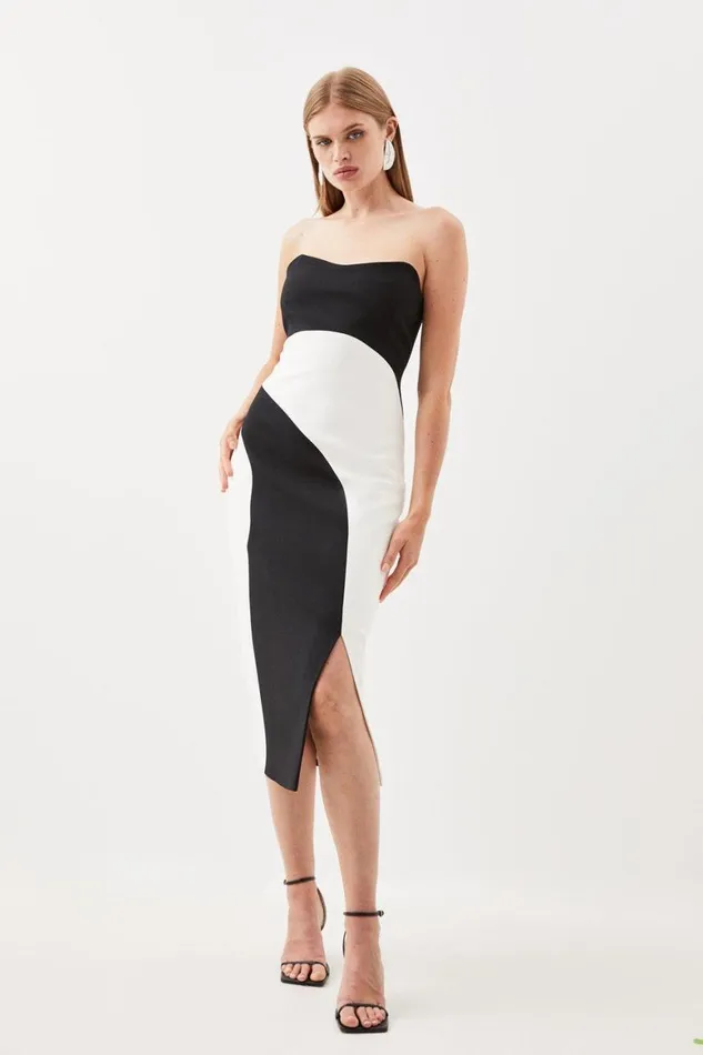 Dresses Women Karen Millen Tailored Compact Stretch Strappy Midi Pencil Dress Mono