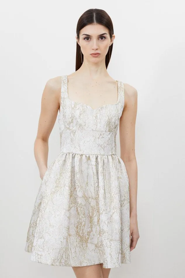 Dresses Women Karen Millen Tailored Jacquard Strappy Mini Prom Dress Ivory