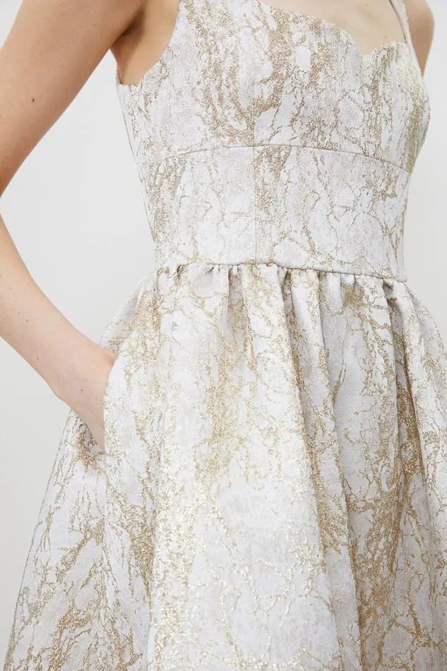 Dresses Women Karen Millen Tailored Jacquard Strappy Mini Prom Dress Ivory