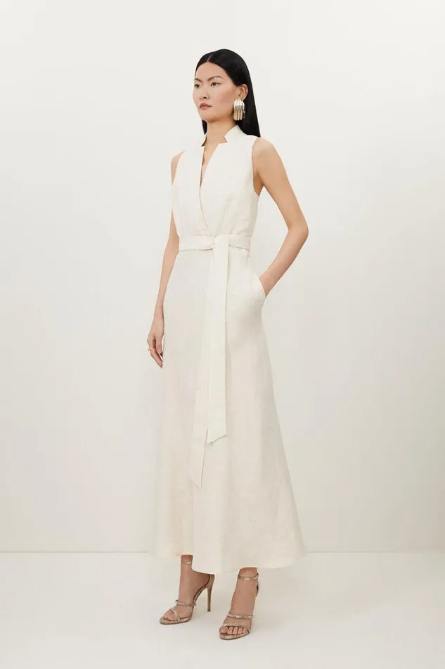 Dresses Women Karen Millen Tailored Linen Metallic Notch Neck Maxi Dress Ivory Dresses Women Karen Millen Tailored Linen Metallic Notch Neck Maxi Dress Ivory