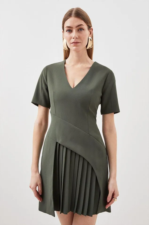 Dresses Women Karen Millen Tailored Pleated Front Military Mini Dress Khaki