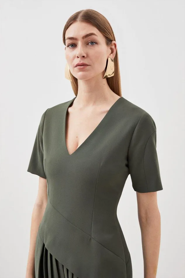 Dresses Women Karen Millen Tailored Pleated Front Military Mini Dress Khaki