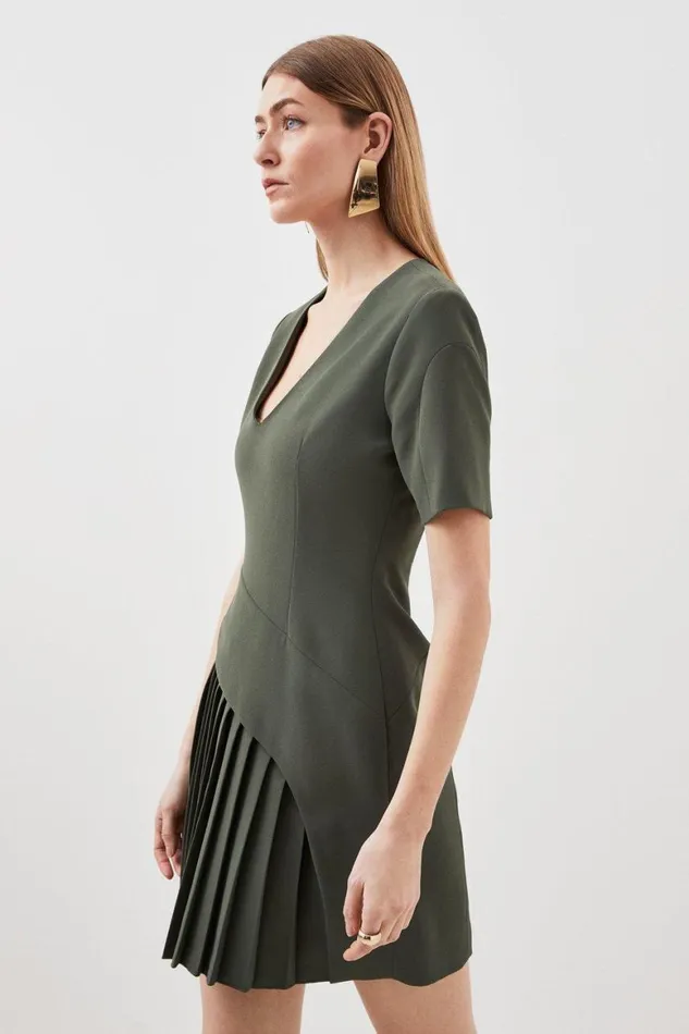 Dresses Women Karen Millen Tailored Pleated Front Military Mini Dress Khaki