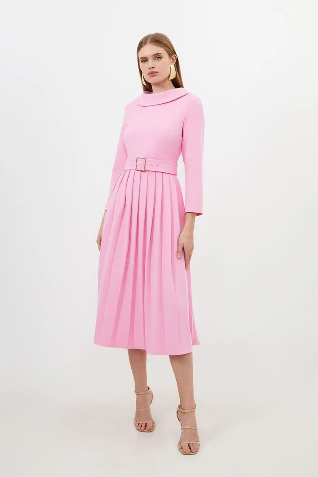 Dresses Women Karen Millen Tailored Structured Crepe Roll Neck Pleated Midi Dress Pink Dresses Women Karen Millen Tailored Structured Crepe Roll Neck Pleated Midi Dress Pink