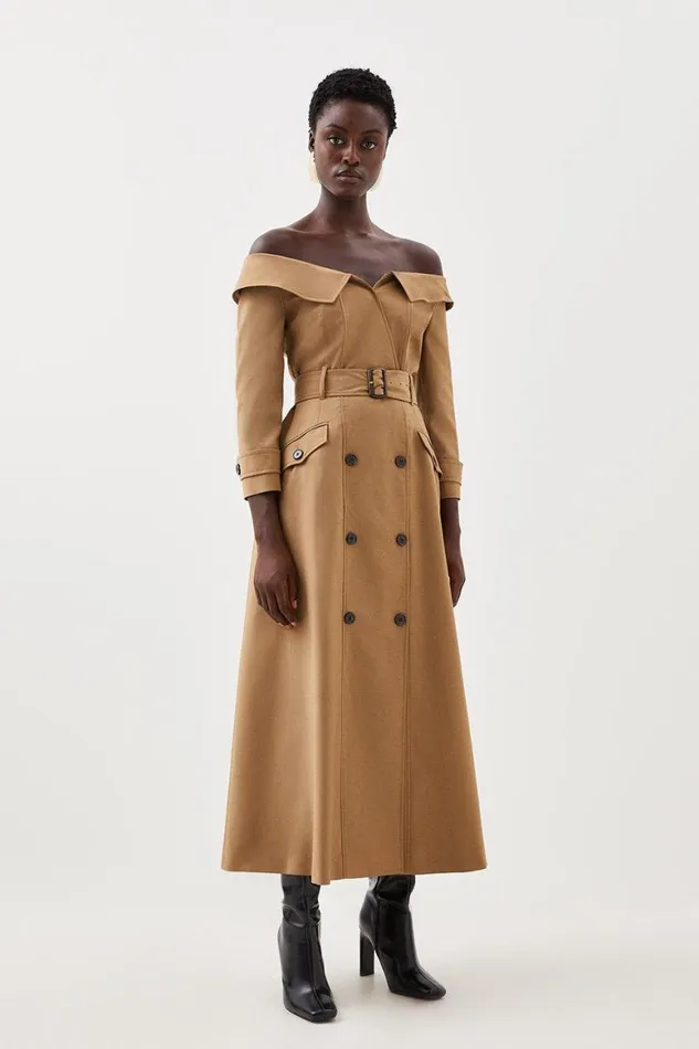 Dresses Women Karen Millen Tailored Wool Blend Trench Midaxi Dress Camel