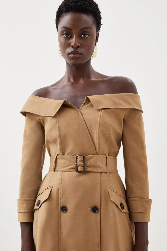 Dresses Women Karen Millen Tailored Wool Blend Trench Midaxi Dress Camel