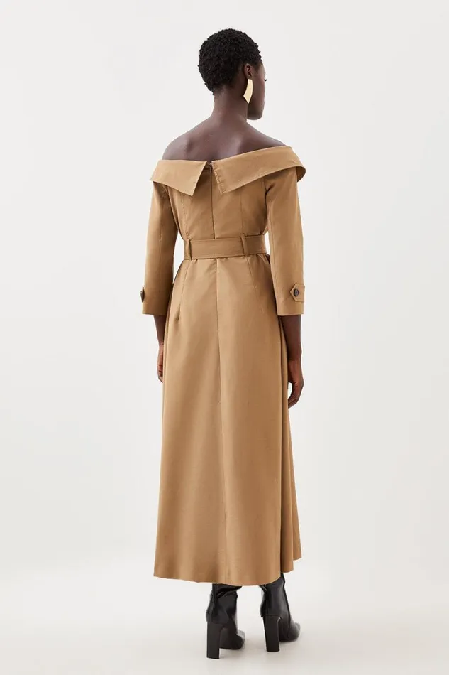 Dresses Women Karen Millen Tailored Wool Blend Trench Midaxi Dress Camel
