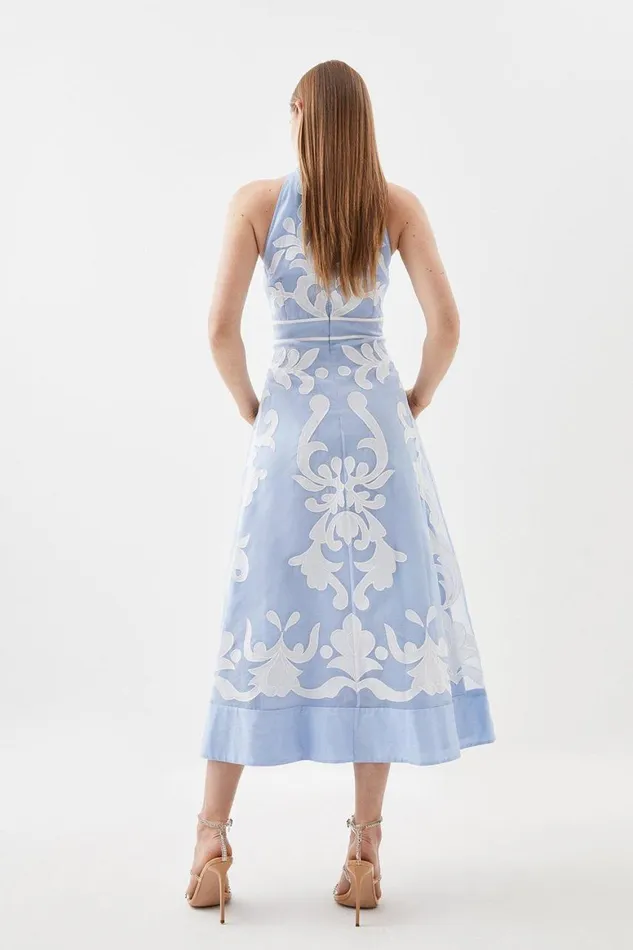Dresses Women Karen Millen Tall Applique Organdie Midi Woven Dress Blue