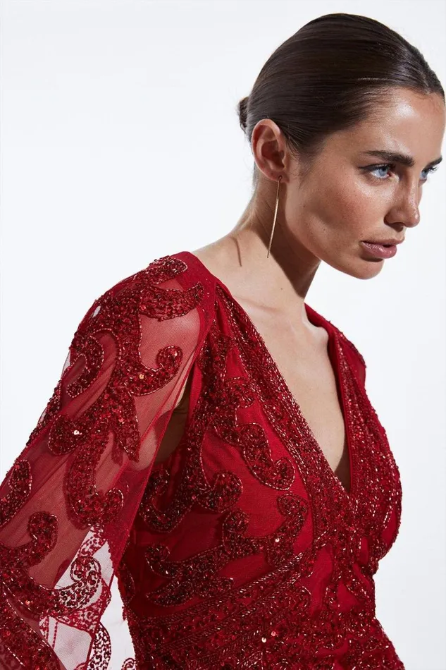 Dresses Women Karen Millen Tall Embellished Mini Dress With Cape Red