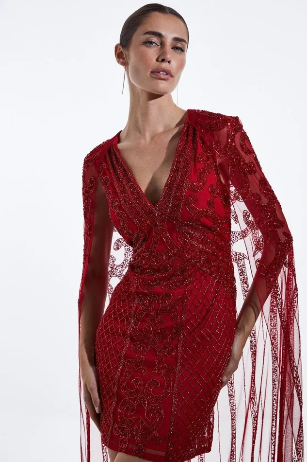 Dresses Women Karen Millen Tall Embellished Mini Dress With Cape Red