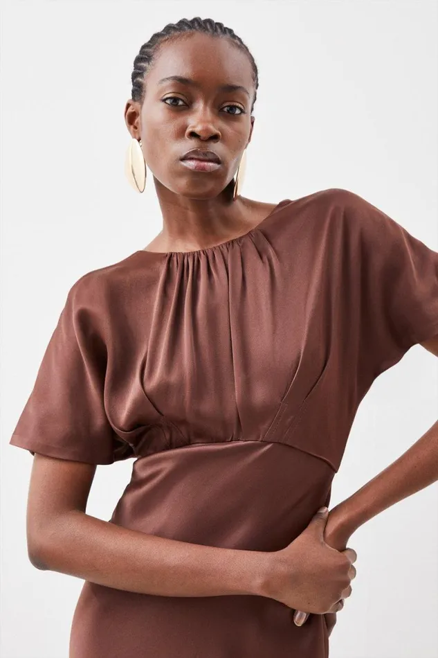 Dresses Women Karen Millen Tall Satin Woven Crepe Maxi Dress Chocolate