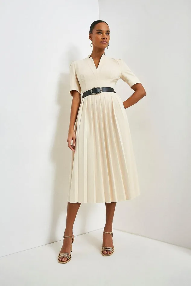 Dresses Women Karen Millen Tall Structured Crepe Forever Pleat Belted Midi Dress Ivory Dresses Women Karen Millen Tall Structured Crepe Forever Pleat Belted Midi Dress Ivory