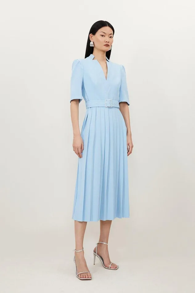 Dresses Women Karen Millen Tall Structured Crepe Forever Pleated Midi Dress Pale Blue Dresses Women Karen Millen Tall Structured Crepe Forever Pleated Midi Dress Pale Blue