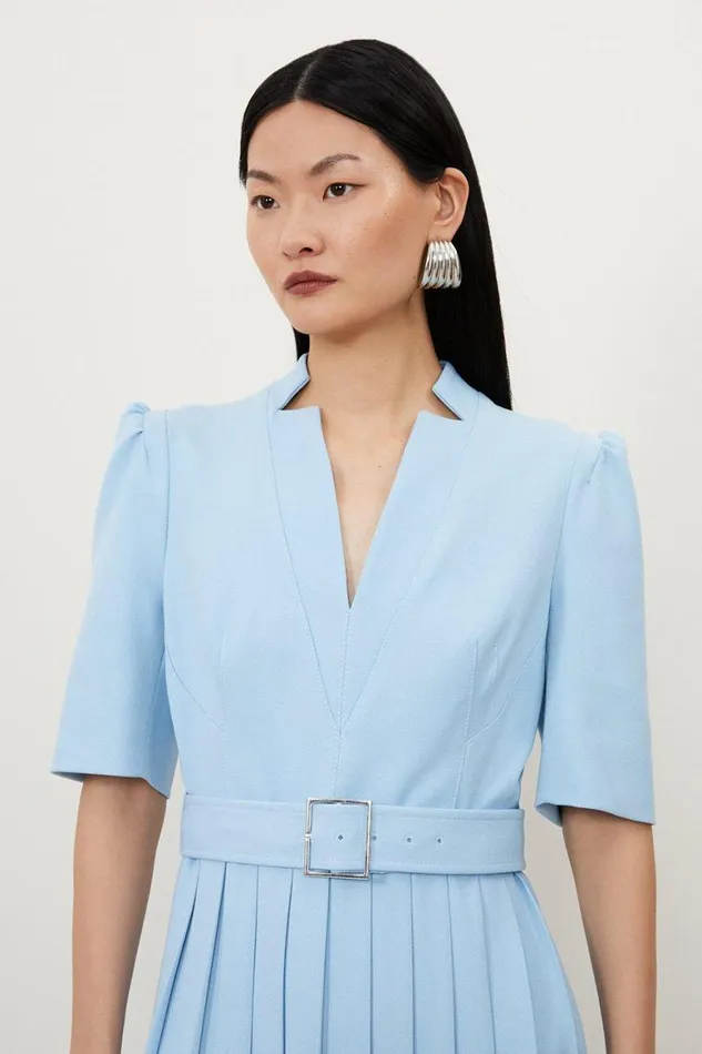 Dresses Women Karen Millen Tall Structured Crepe Forever Pleated Midi Dress Pale Blue