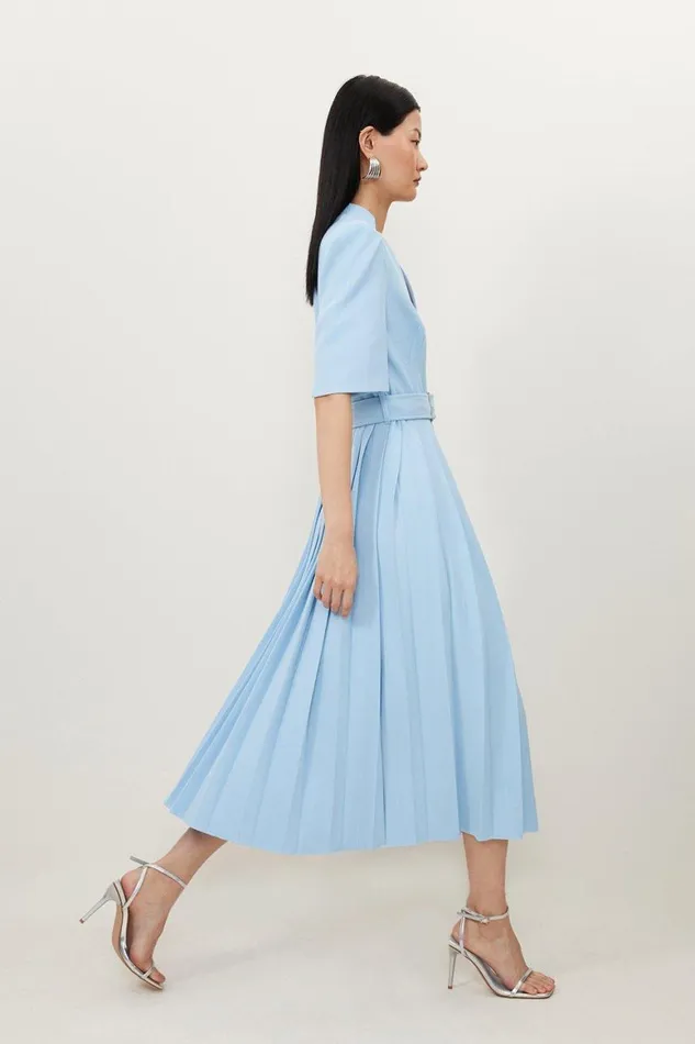 Dresses Women Karen Millen Tall Structured Crepe Forever Pleated Midi Dress Pale Blue