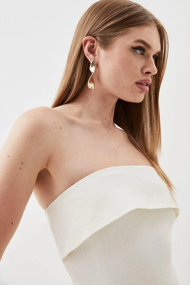 Dresses Women Karen Millen Textured Crepe Tailored Bandeau Split Detail Midi Dress Ivory