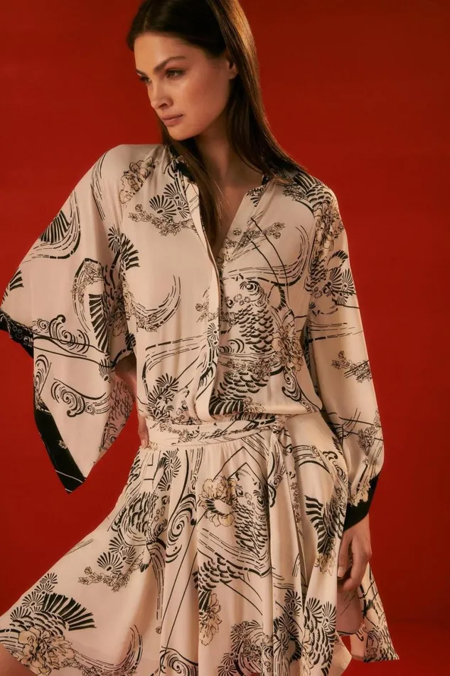 Dresses Women Karen Millen The Founder Koi Printed Woven Mini Dress Ivory