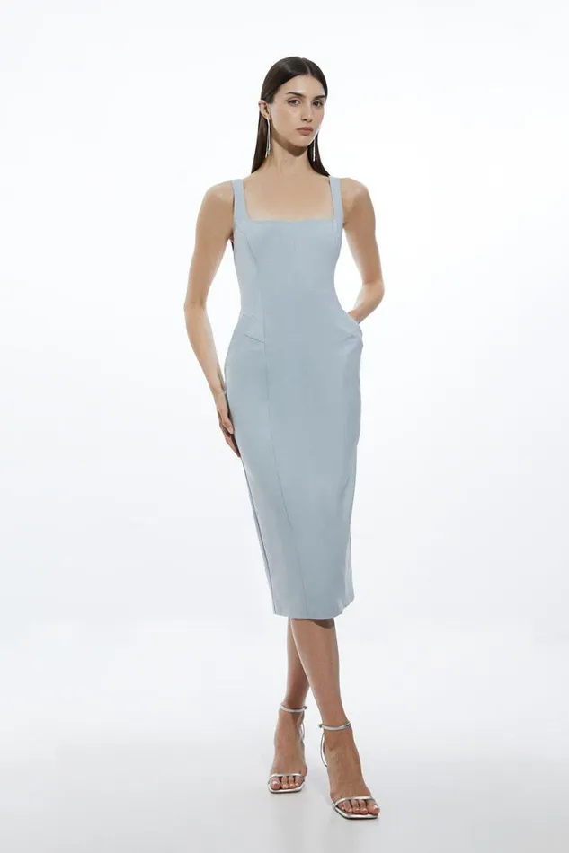 Dresses Women Karen Millen Topstitch Detail Techno Cotton Woven Strappy Midi Dress Charcoal Dresses Women Karen Millen Topstitch Detail Techno Cotton Woven Strappy Midi Dress Charcoal