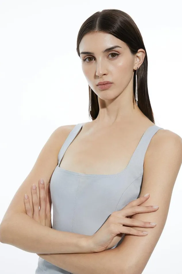 Dresses Women Karen Millen Topstitch Detail Techno Cotton Woven Strappy Midi Dress Charcoal
