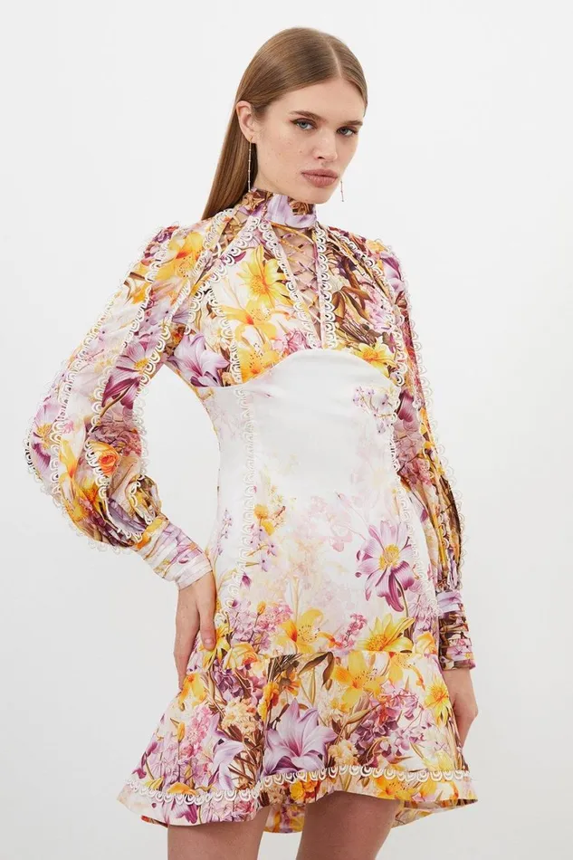 Dresses Women Karen Millen Trailing Floral Woven Mini Dress Floral