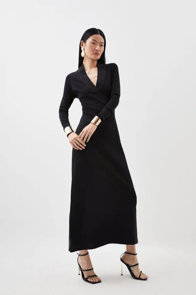 Dresses Women Karen Millen Viscose Blend Knit Midaxi Dress With Shawl Collar Black Dresses Women Karen Millen Viscose Blend Knit Midaxi Dress With Shawl Collar Black