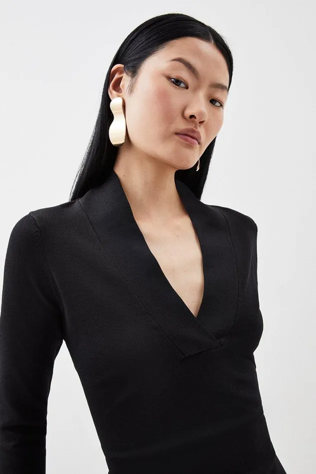 Dresses Women Karen Millen Viscose Blend Knit Midaxi Dress With Shawl Collar Black