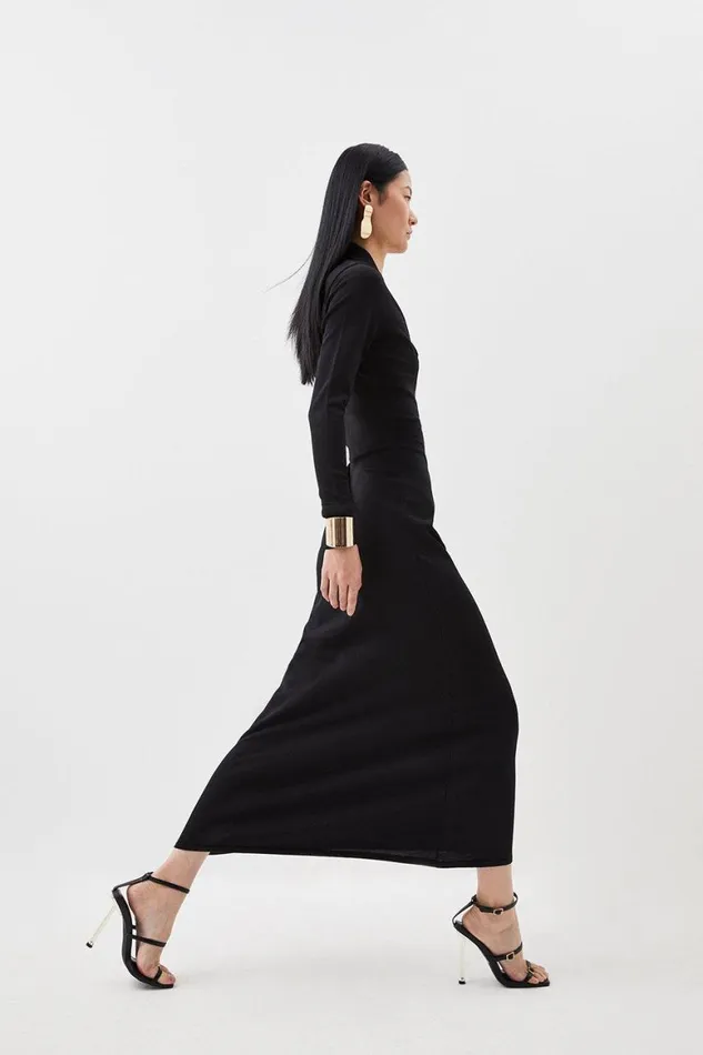 Dresses Women Karen Millen Viscose Blend Knit Midaxi Dress With Shawl Collar Black