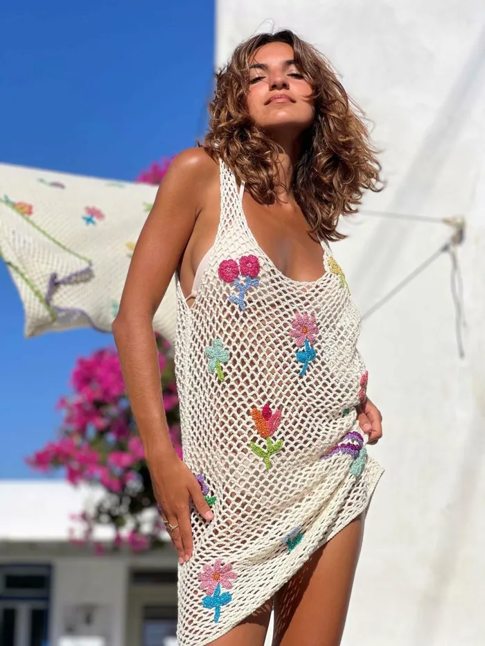 Dresses Women Rose Carmine DRESS FISHNET BLOOM