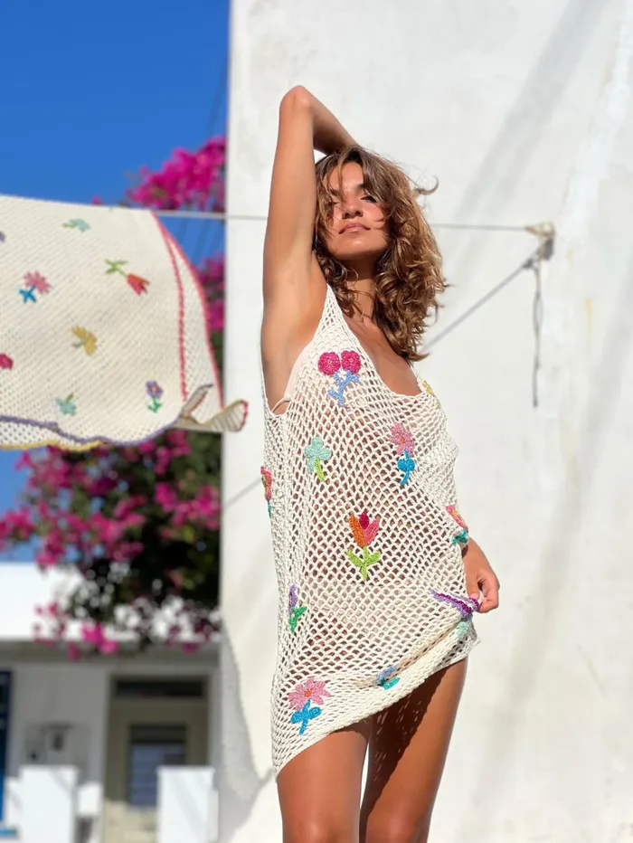 Dresses Women Rose Carmine DRESS FISHNET BLOOM