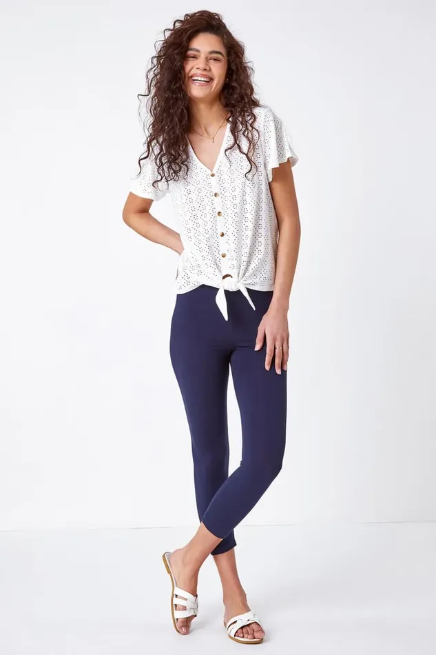 Elastic Waist Stretch Cropped Leggings Women Roman Occasionwear