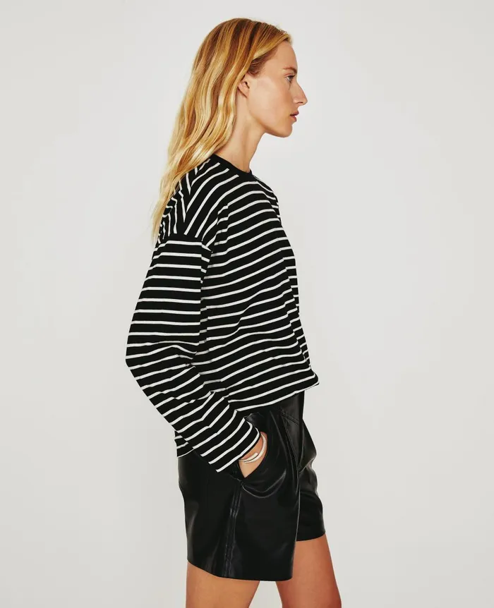 Fay LS Crew True Blackivory Dust Women AG Jeans Tees and Tanks