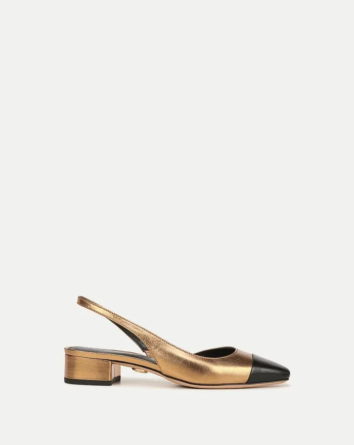Flats and Loafers Shop Veronica Beard Cecile Leather CapToe Slingback Goldblack