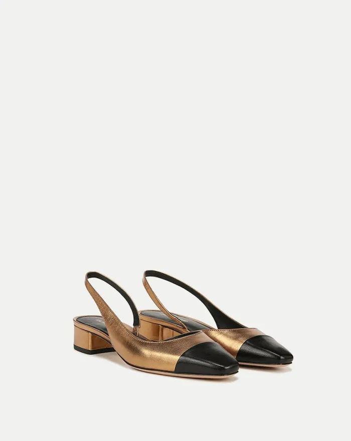 Flats and Loafers Shop Veronica Beard Cecile Leather CapToe Slingback Goldblack