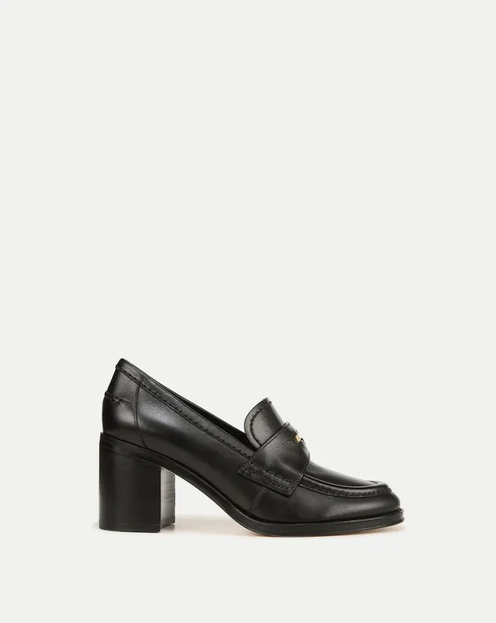 Flats and Loafers Shop Veronica Beard Penny Leather Loafer Heel Black