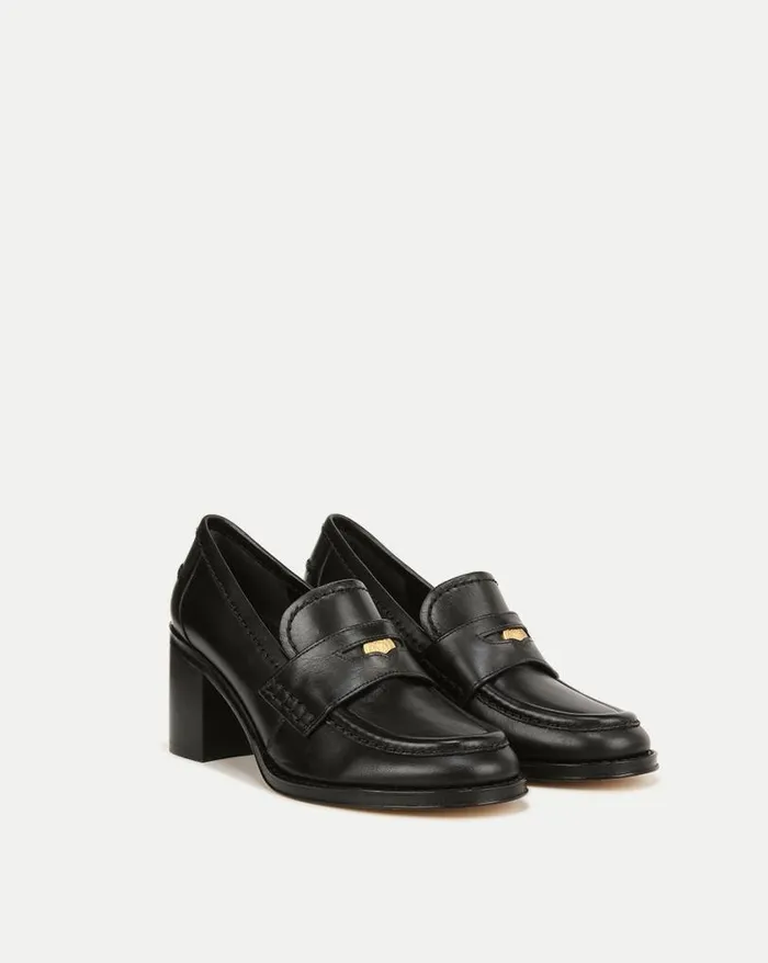 Flats and Loafers Shop Veronica Beard Penny Leather Loafer Heel Black