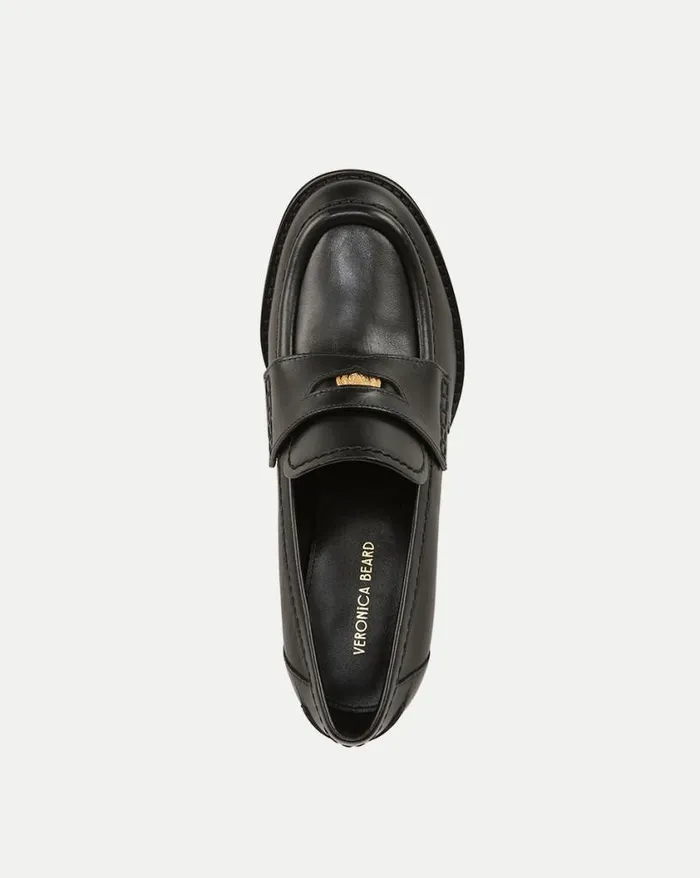 Flats and Loafers Shop Veronica Beard Penny Leather Loafer Heel Black