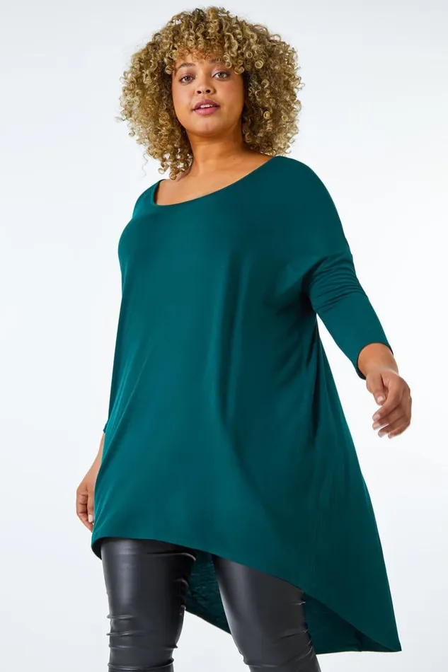 Forest Curve Dip Back Hem Top Women Roman Tops